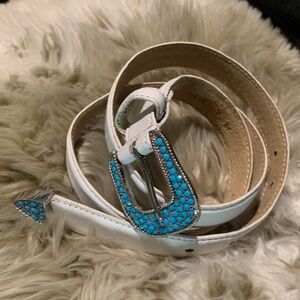 Faux Turquoise Bead Leather Belt